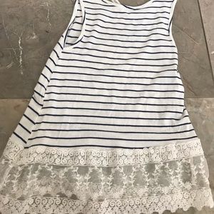 Girls Blue and White Stripped Tank With Lace !!